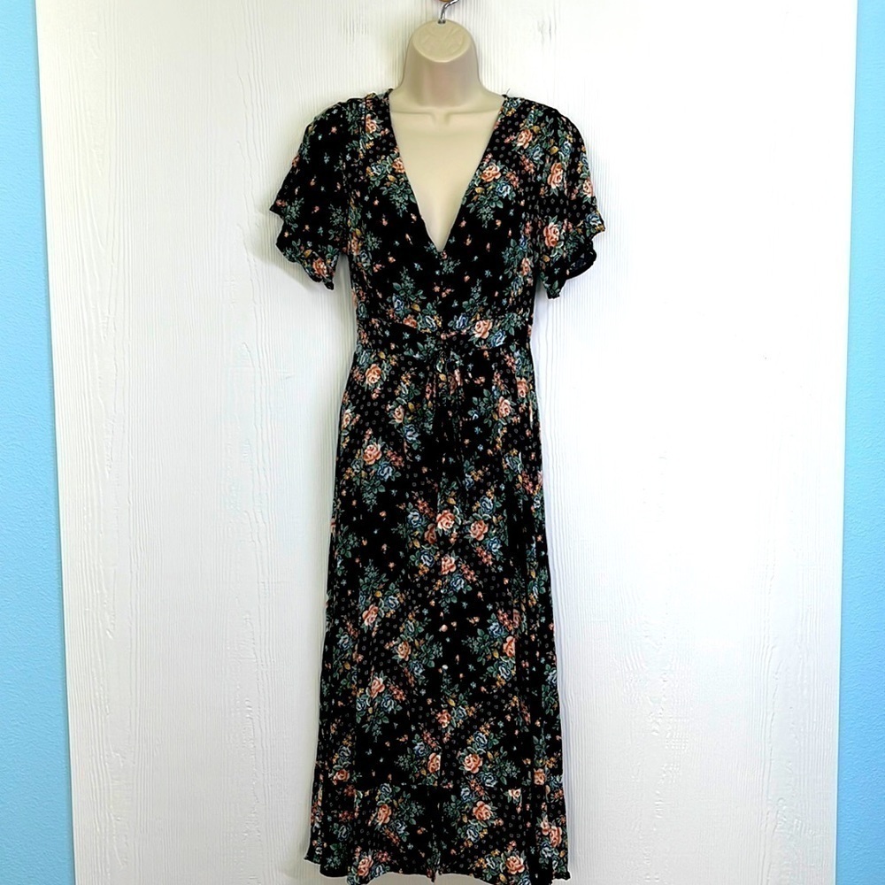 O’Neill - Nicole Floral Colorful Short Sleeve Button Down Midi Dress Size Small